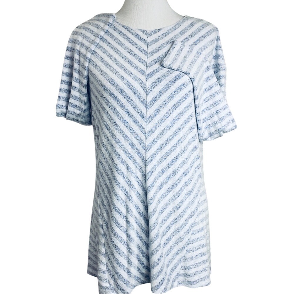 Verve Ami Blue White Chevron Striped Knit Long Sleeve Top Medium